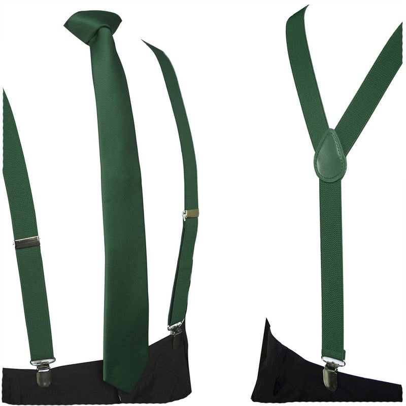 JEMYGINS Emerald Green Suspender and Silk Skinny Tie Sets for Men Slim Necktie(8) - Image 1